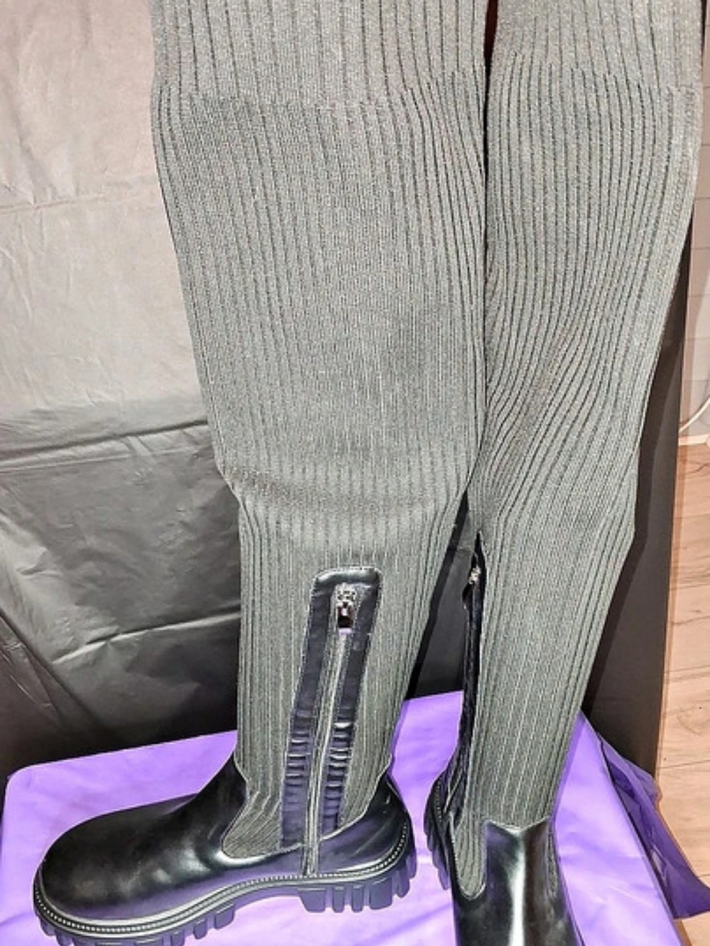 Demonia Women's Platform Over-the-Knee Boots in Black & Gray